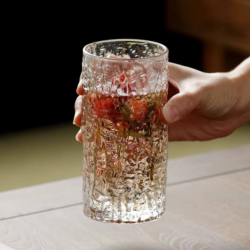 New Bark Patterned Retro Glass water cup 6pc