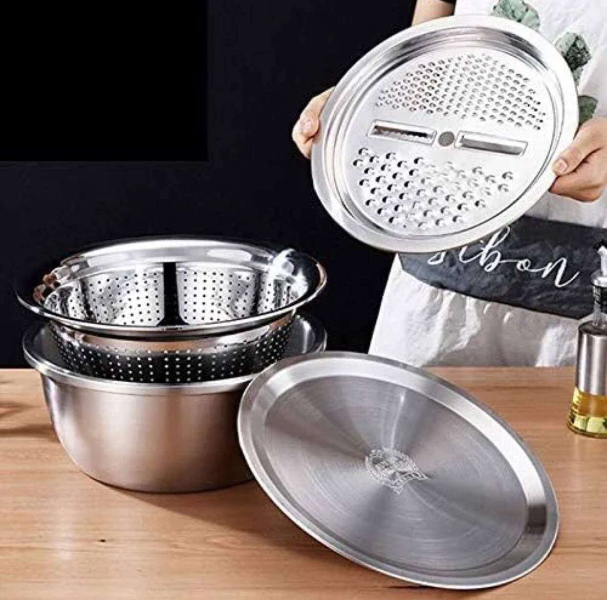 26cm 4PCS  Set 304 colander Stainless Steel Bowl with Lid.