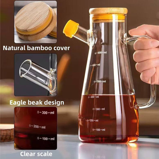 1000ml Glass Oil Bottle with Bamboo Lid .