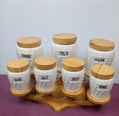 7pcs canister set with bamboo rack