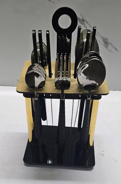 High quality Heavy 24pc cutlery set with a rotating golden stand and packing box