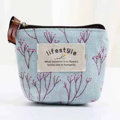 Japanese and Korean Men of Women Small Fresh Plant Floral Coin Purse