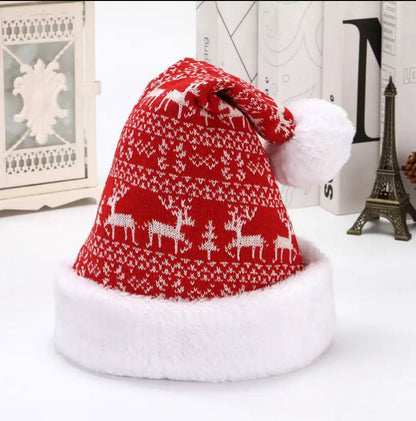 New Deer Knitted Wool Thick Plush Christmas Hat Adult Santa Claus Hat
