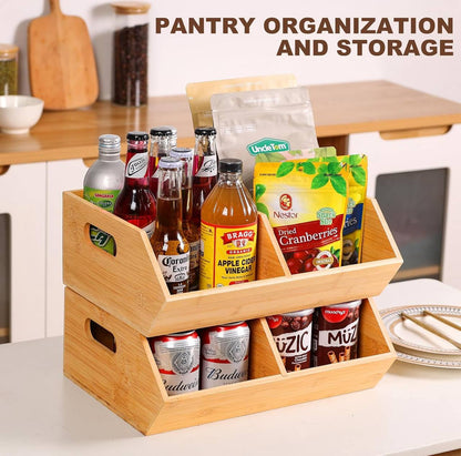 Bamboo pantry organizer/storage bin with removable divider