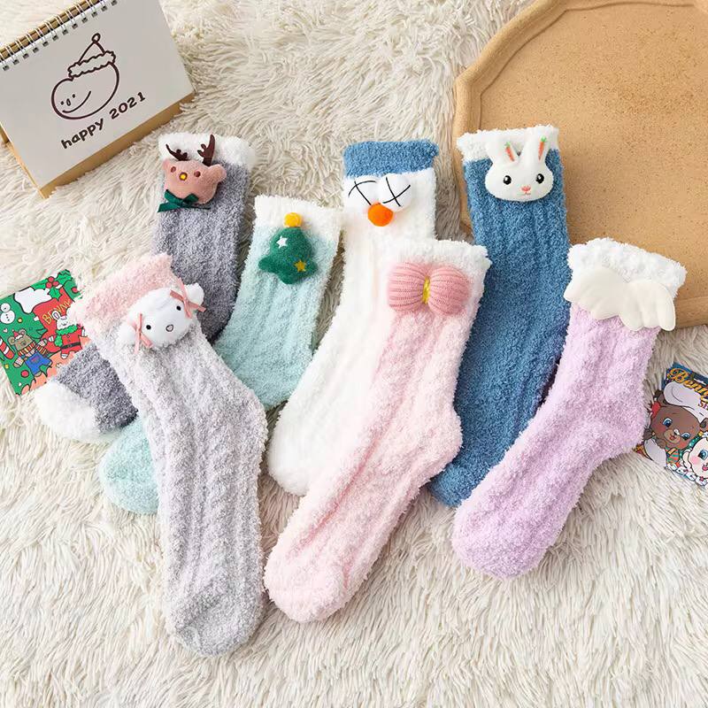 Winter Cute Fluffy Comfortable Breathable Sleeping Coral Fleece Socks