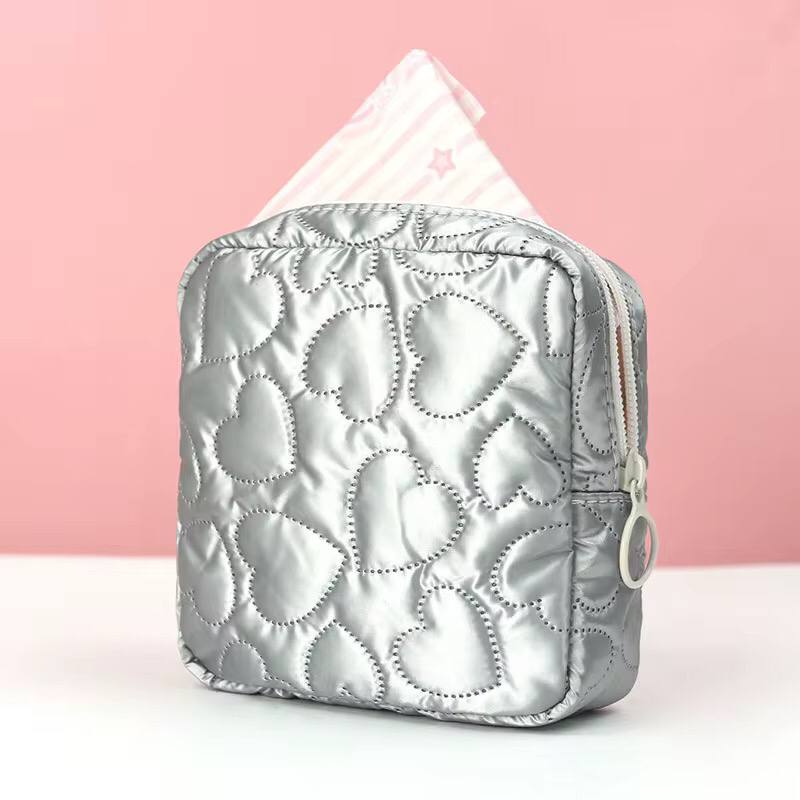New Candy Color Square Glossy Cosmetic Bag Makeup Bag Pouch Portable PU Waterproof Storage Bag Women Sanitary Napkin Organizer