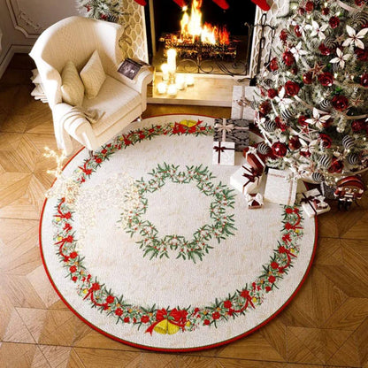 Christmas Circular Carpet Washable Anti Slip Carpet New Year Atmosphere Mat Decoration