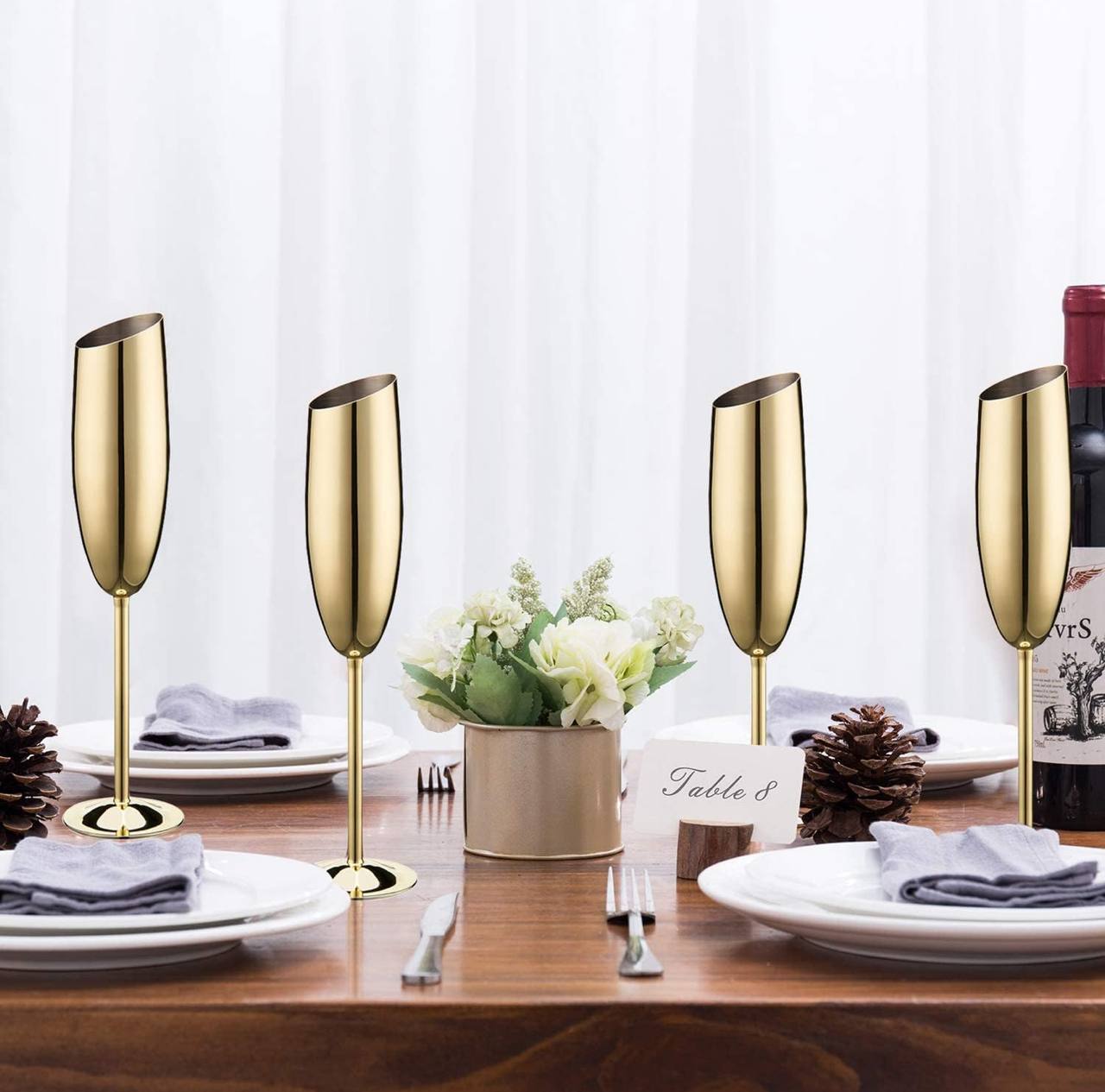 Silver Stainless Champagne Flutes with Flat Rim 
Sophisticated vessel for any sparkling wine, Champagne,Prosecco, or Mimosas