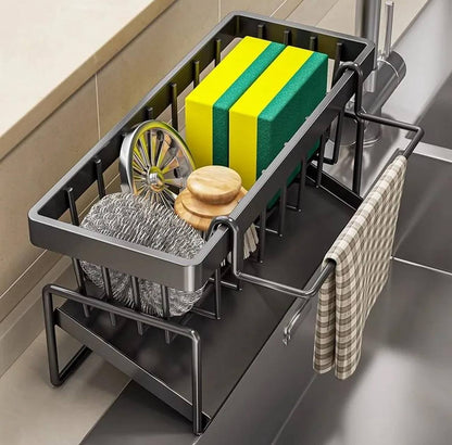 Metallic sink caddy With kitchen organizer hook