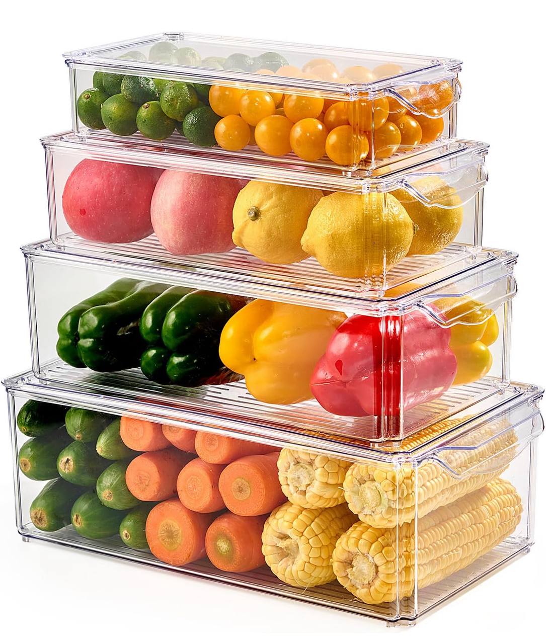 4 pcs Big capacity BPA-Free Stackable acrylic Fridge Organizer Bins with Lids