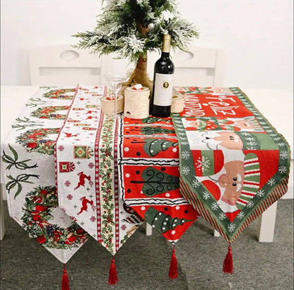 Elegant Christmas Themed Table Runners With Tassels