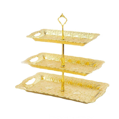 Plastic Cake Stand 3 Layer Rectangle Gold.