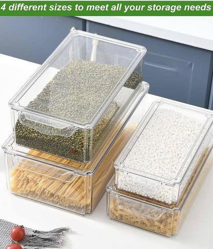 4 pcs Big capacity BPA-Free Stackable acrylic Fridge Organizer Bins with Lids