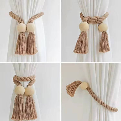 Hand-woven solid wood magnetic knot curtain tiebacks