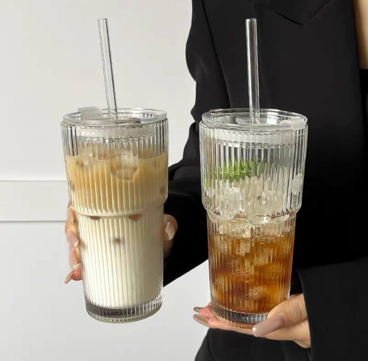 650ml ribbed glass tumbler