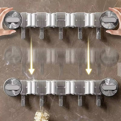 4-Holes Multi-Purpose Hooks Mop Hanger / Rack with  Hanging Hooks & Self adhesive Stickers