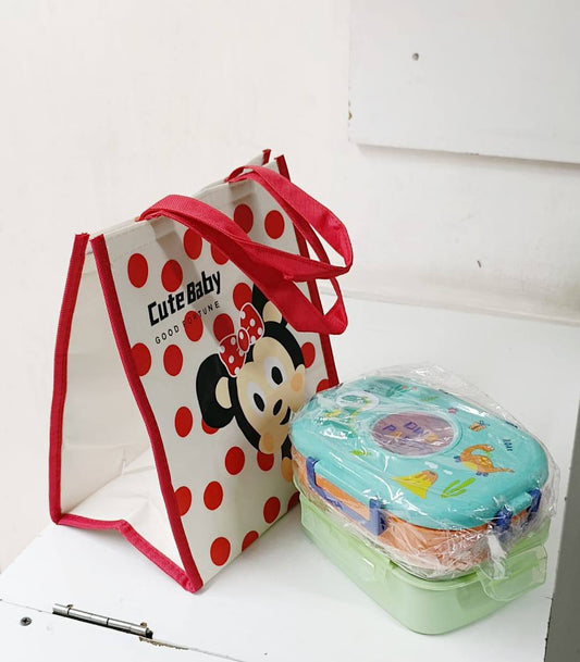 Disney Mickey Linen insulated lunch bag, With Flap Closure - Fashionable Cartoon Design Tote insulated lunch bag For Office, Students, Women