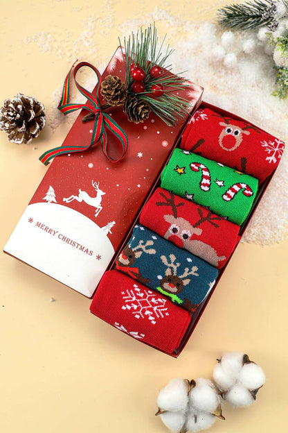 5 pcs Gift Pack Set Christmas Themed Woolen socks mid-tube socks