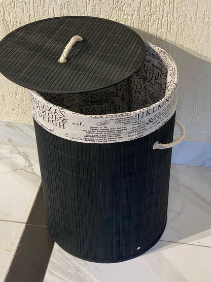 Eco-friendly foldable bamboo laundry basket black