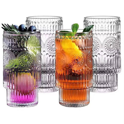 Embossed vintage Ribbed transparent Glassware 6pc