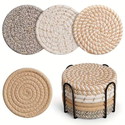8pcs Rattan Coasters with metallic Holder