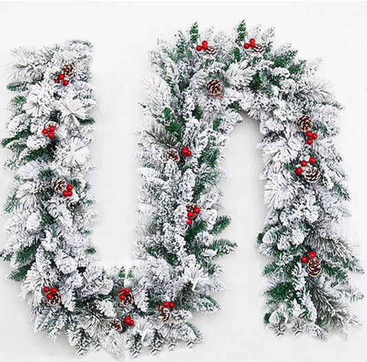 2.7Meters Christmas Snow Flocked Garland with berries & Corns