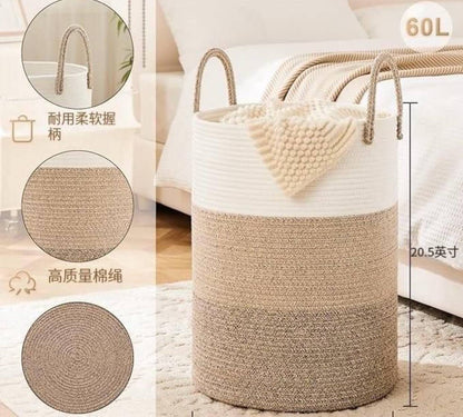 Large Cotton Rope/ decorative woven Basket with handles