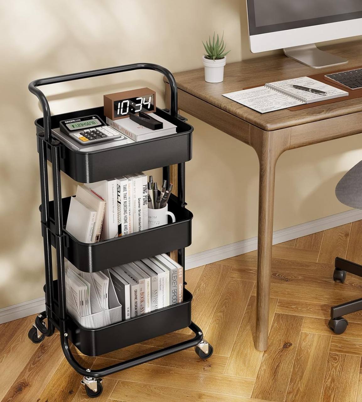 Multi-functional movable trolley storage rack( full metallic)