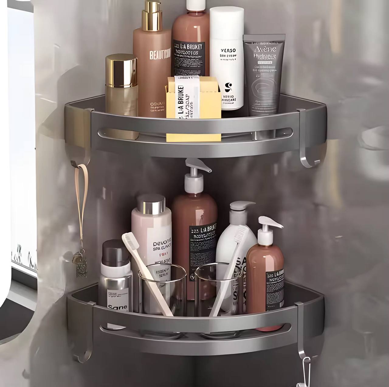 7pcs Black Multifunctional Aluminum Bath Towel Storage Rack Set Bathroom Storage Rack