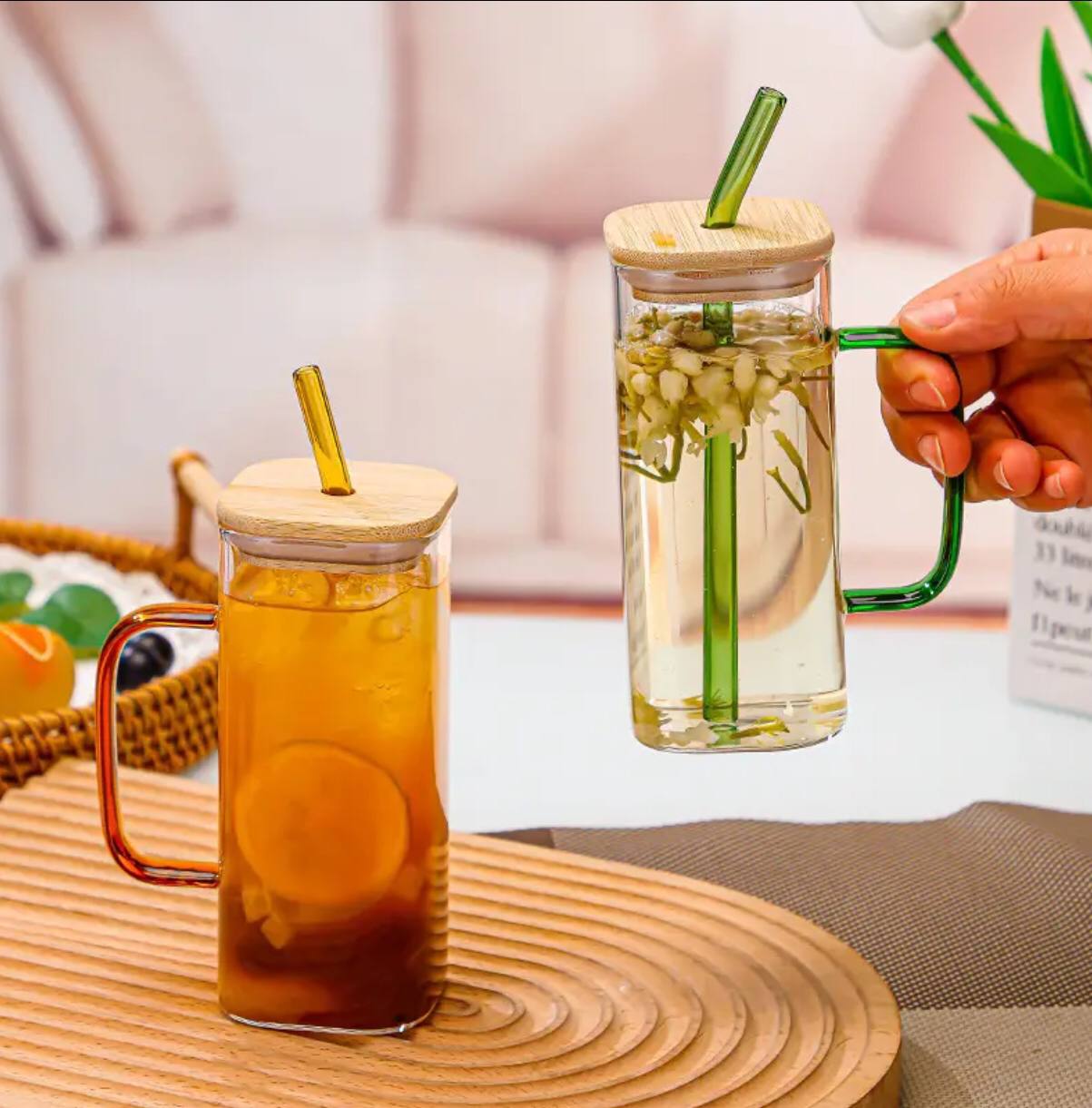 500ml broscillate  square glass with straw(coloured)