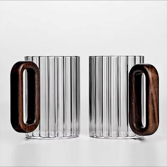 Stylish, unique Heat resistant borosilicate ribbed glass  mugs.