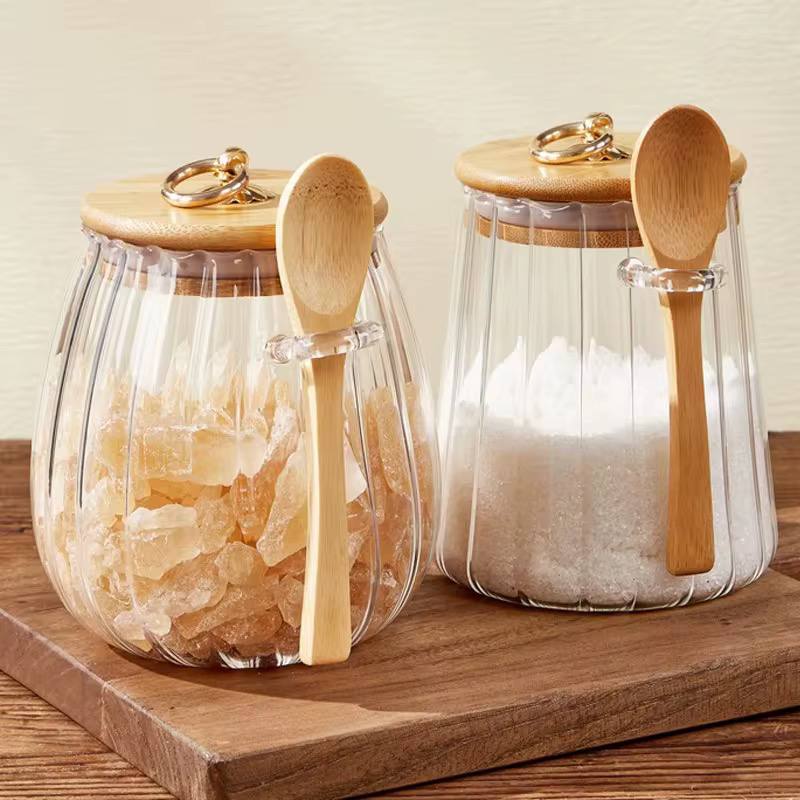 Glass Storage Jar with bamboo Lid/Spoons