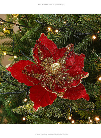 Red Artificial Flowers Champagne Christmas Flower Pendant