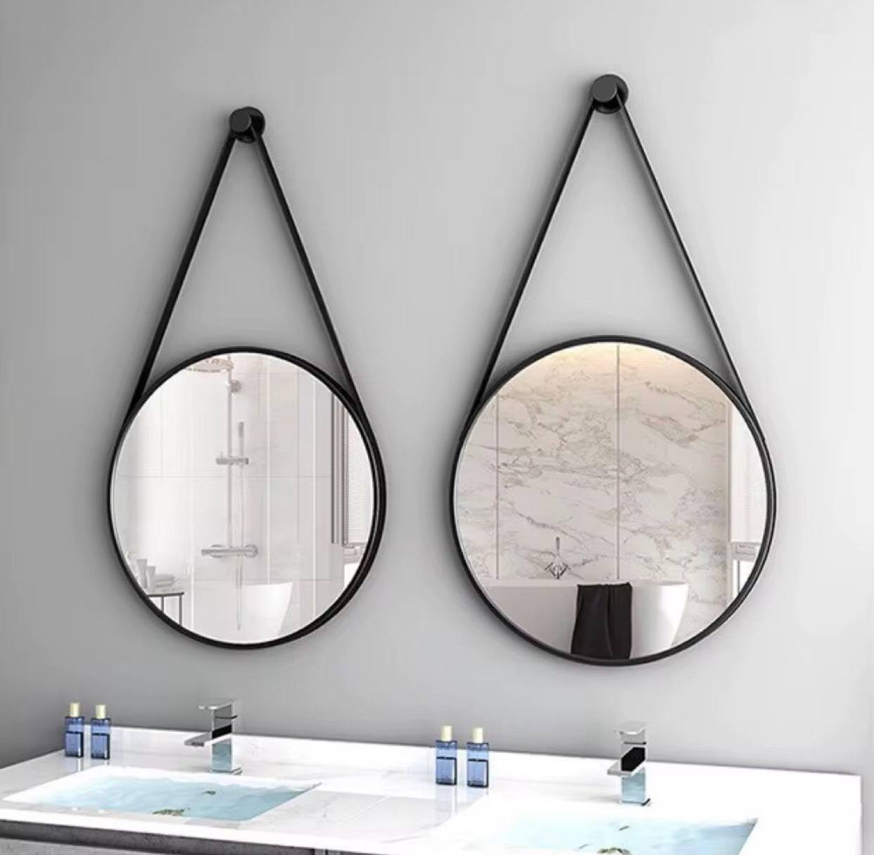 Luxury round shape iron art belt hanging aluminum alloy framed wall mirror