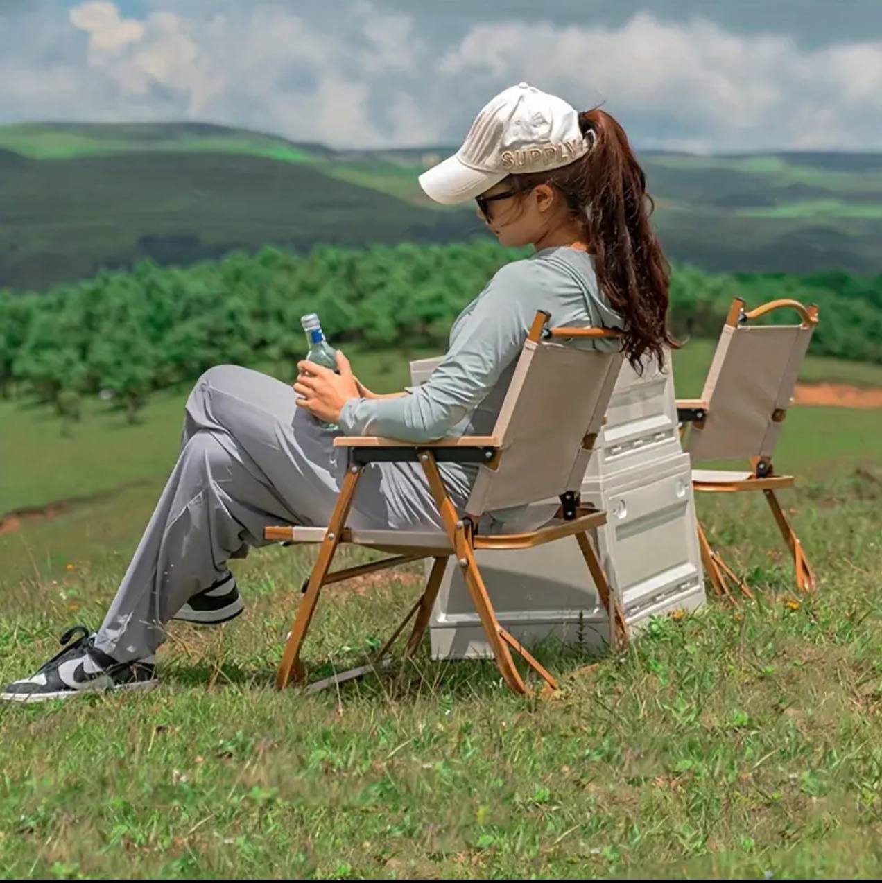 Foldable Camping Picnic Table With 4 chairs and storage box