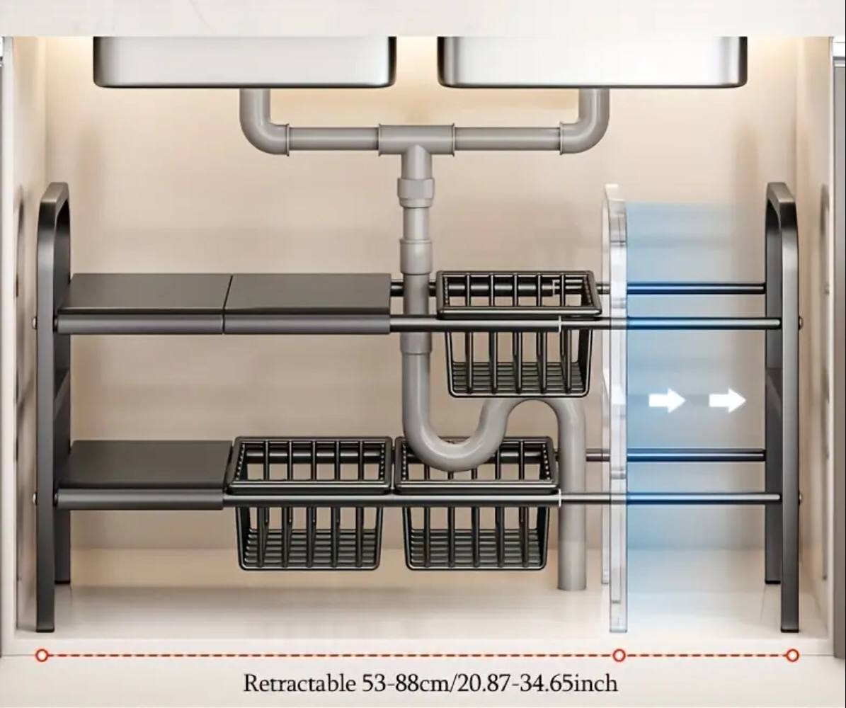 Under the sink adjustable 2 tier rack