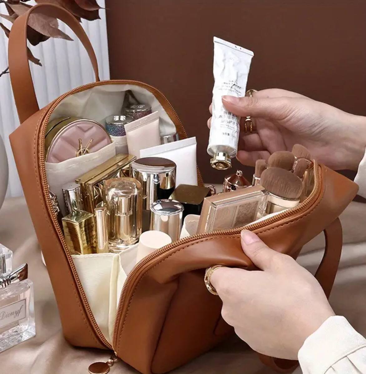 Pu leather multi_function cosmetics bag