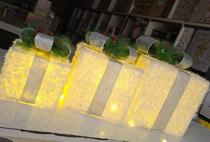 3PCS SET CHRISTMAS DECORATION GIFT BOX WITH LIGHTS