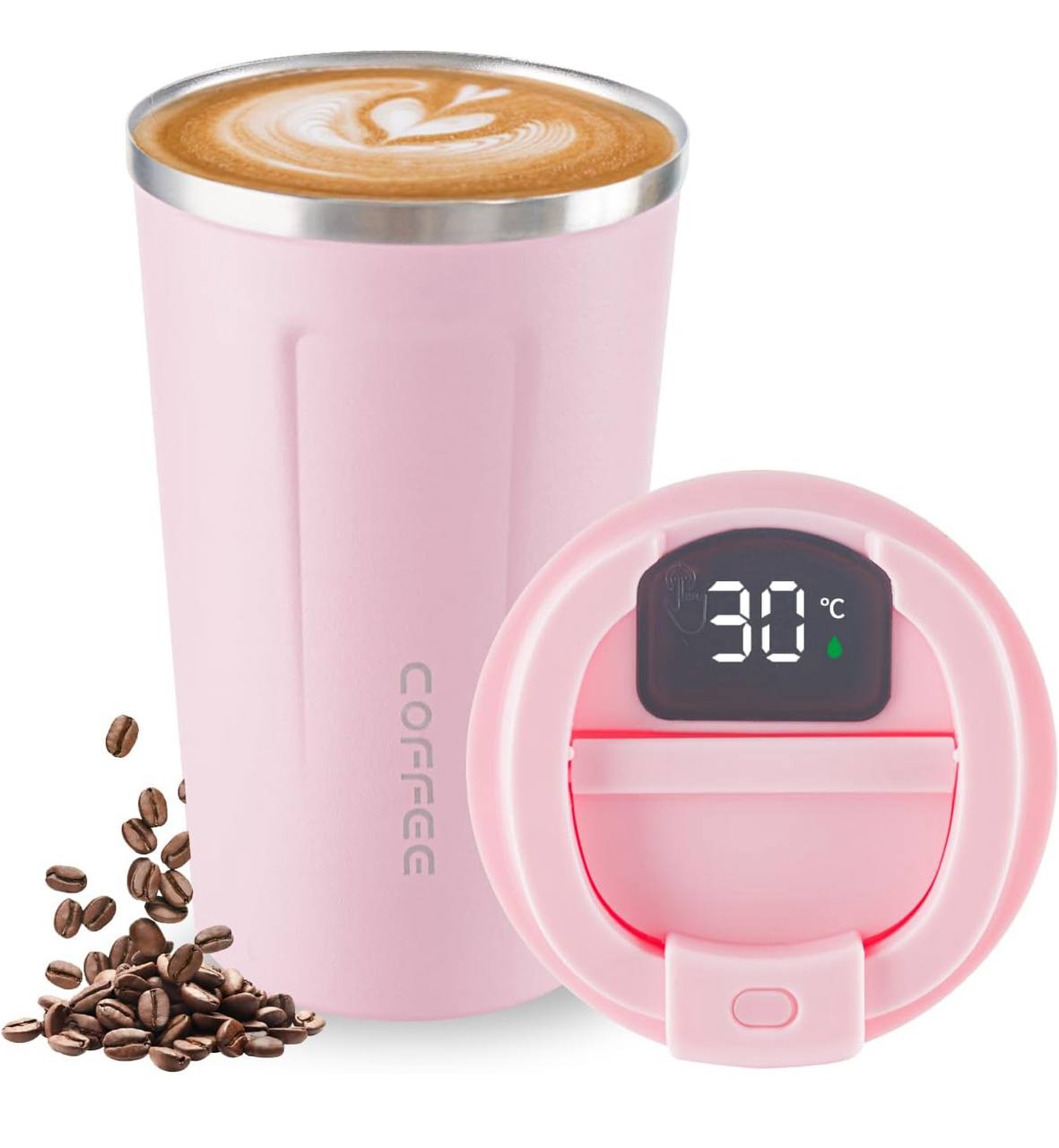 Digital stainless steel coffee mug