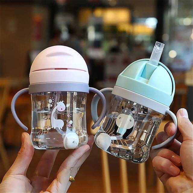 250ml Baby Water Bottle Learning Cup Anti Choke Non-spill Training Cup Leak-Proof Fee With Gravity Ball Straw