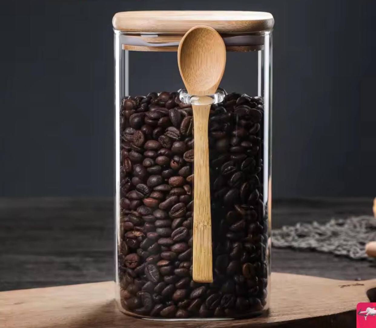 Glass  jar with Bamboo lid & spoon