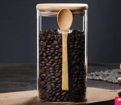 Glass  jar with Bamboo lid & spoon