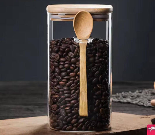 Glass  jar with Bamboo lid & spoon