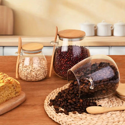 Glass storage canisters with Bamboo spoon & airtight lid