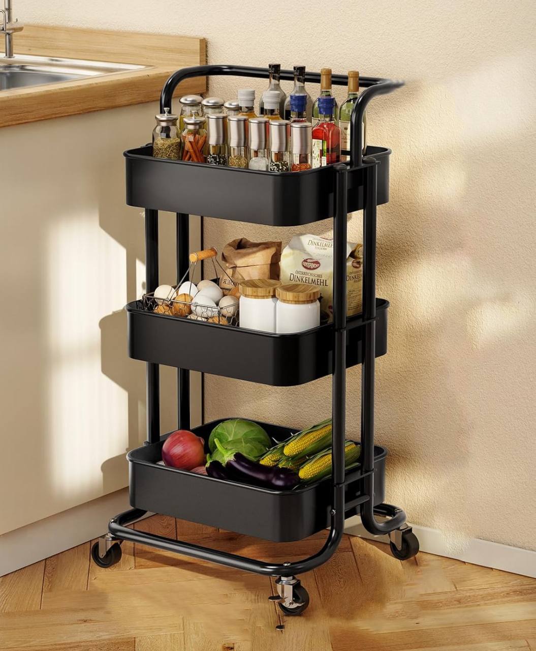 Multi-functional movable trolley storage rack( full metallic)