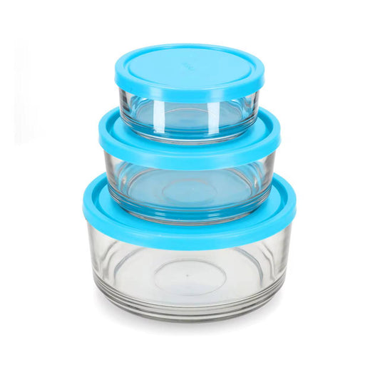 3PCS GLASS BOWL WITH SILICON LID