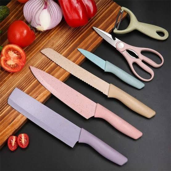 Macaroon Colourful Straw Six Piece Knife Set