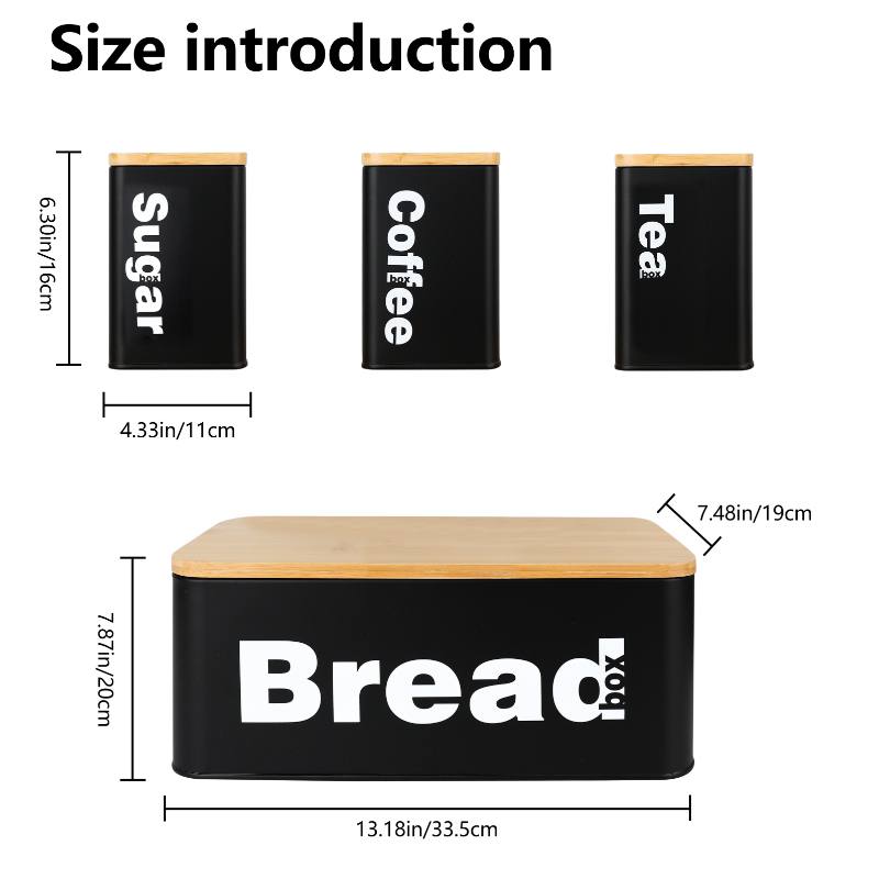 Bread Bin with Three Canister Set with Bamboo Lid