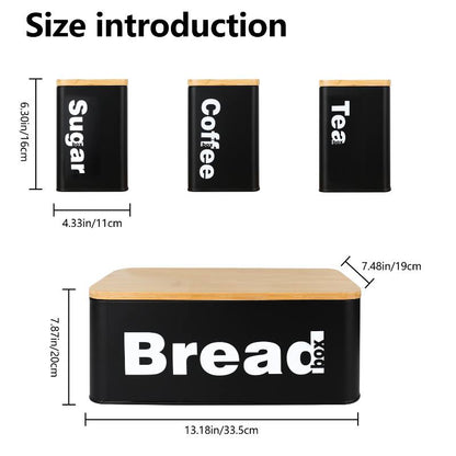 Bread Bin with Three Canister Set with Bamboo Lid
