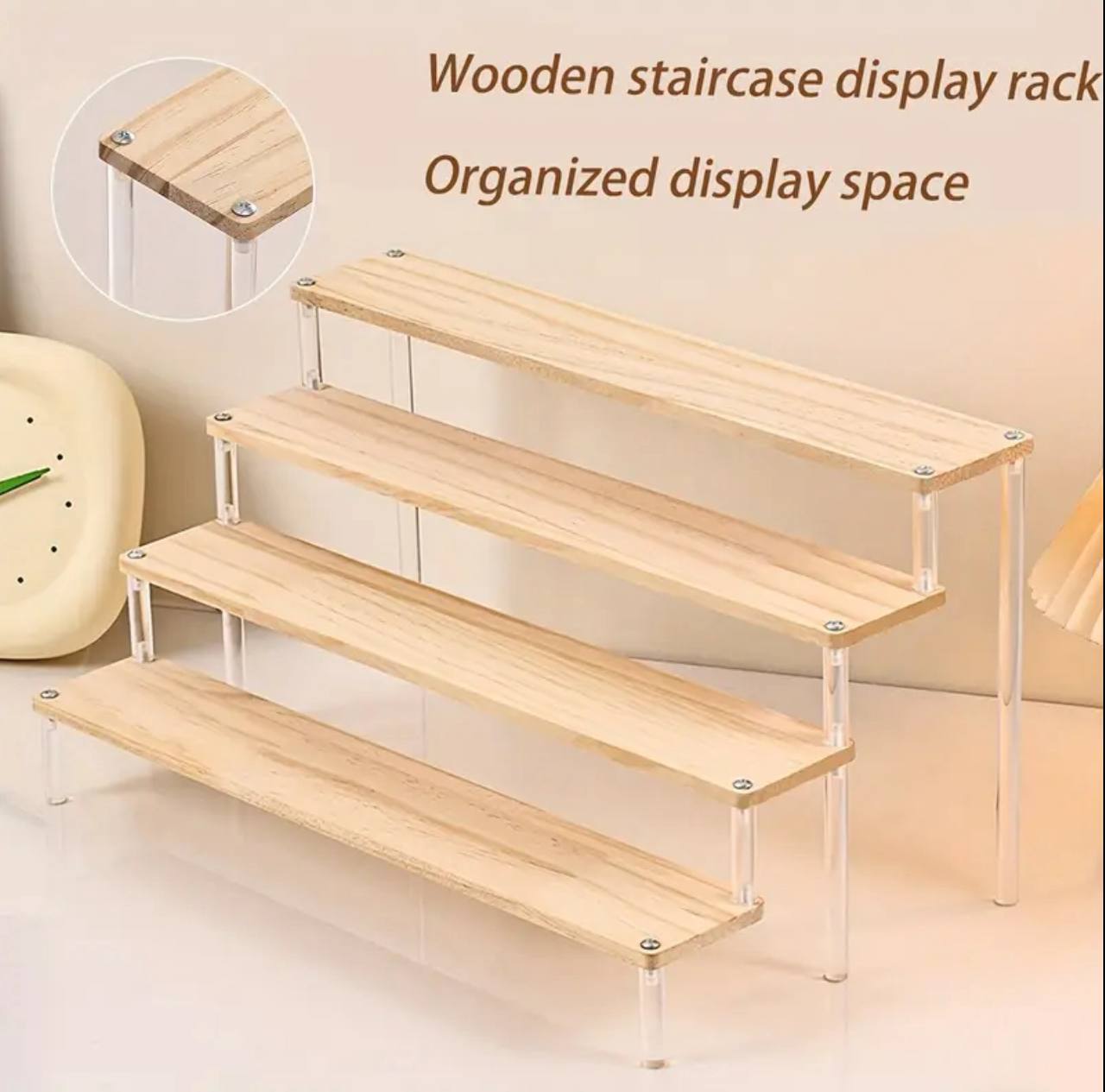4-Tier Wooden & Acrylic Perfume Display Stand